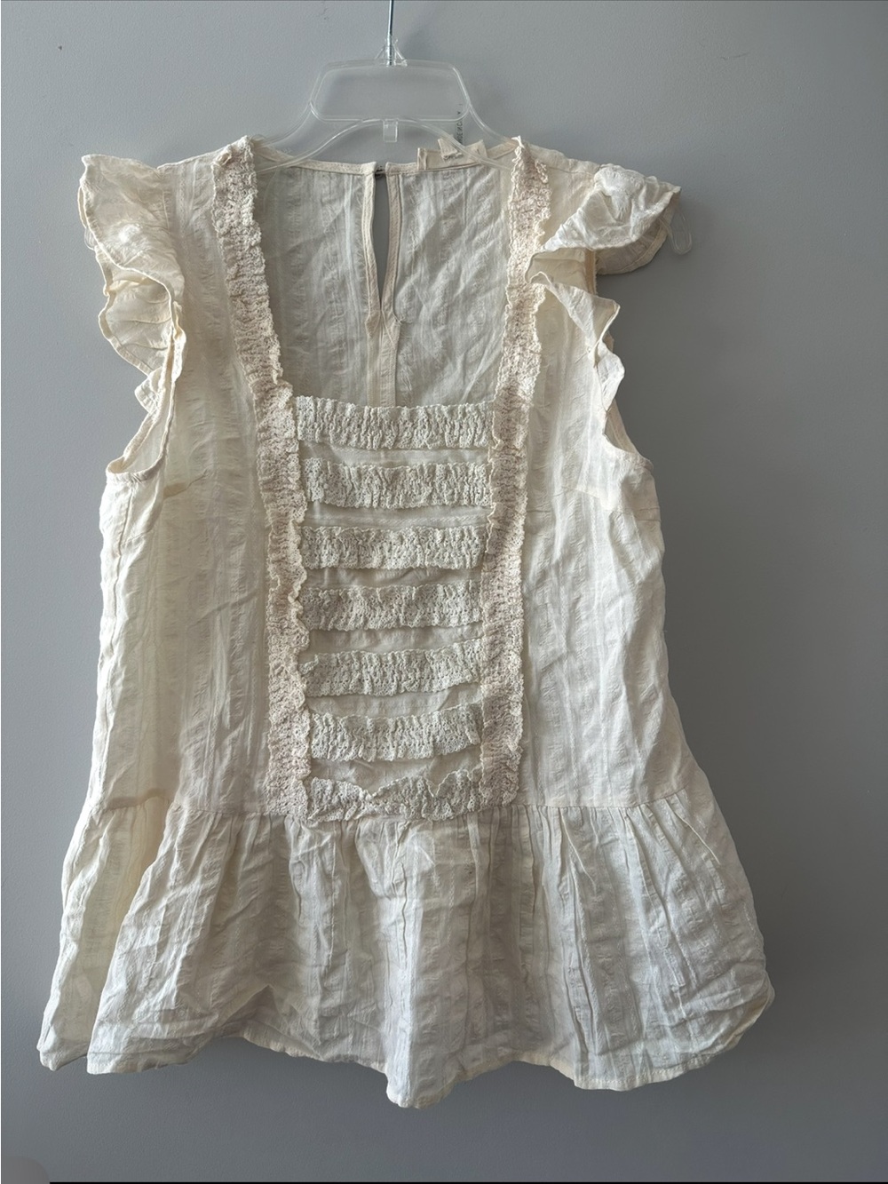 Cream Ruffle Lace-Trim Women's Top